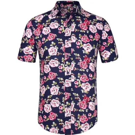 Lars Amadeus Men's Summer Floral Print Short Sleeve Button Down Beach Hawaiian Casual Shirt image {21}