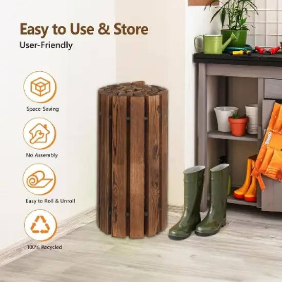 VINGLI 22in x 8ft Wooden Garden Pathway for Outdoors, Roll Out Pathway Flooring, Anti-Slip Patio Walkway with Wire&Stake image {4}