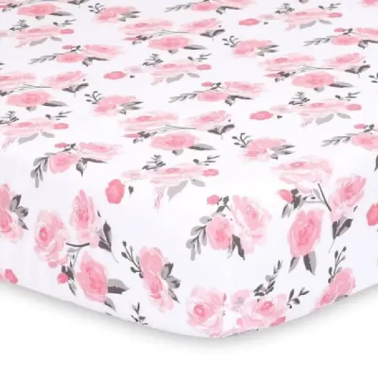 The Peanutshell Fitted Crib Sheets - Pink Roses and Ditsy Floral - 2pk image {1}