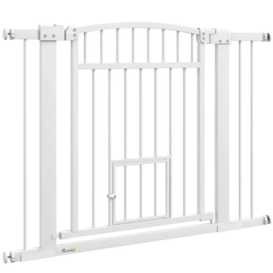 PawHut Dog Gate, 30"-41" Extra Wide Walk Through Pet Gate w/ Cat Door, 3-Inch & 5.5-Inch Extension Kits, Pressure Mounted image {3}