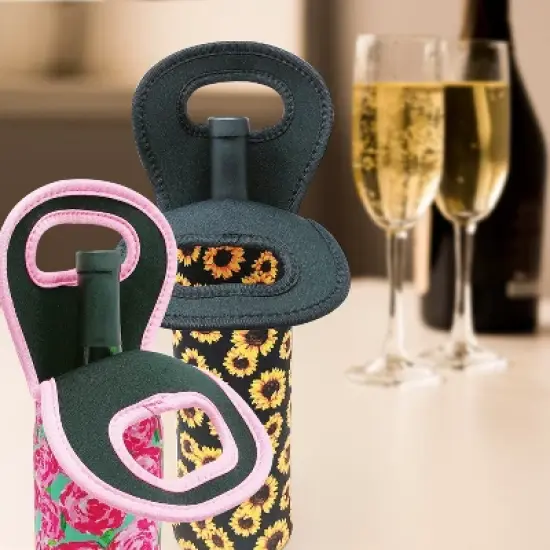 Wrapables Insulated Neoprene Wine Tote, One Bottle, Sunflowers image {6}