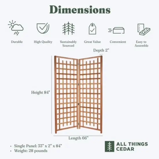 All Things Cedar 2-Piece" Outdoor Single Trellis Handcrafted for Climbing Plants with Snug-Fitting Parts and Sanded Finish for Patio Privacy Screens image {2}