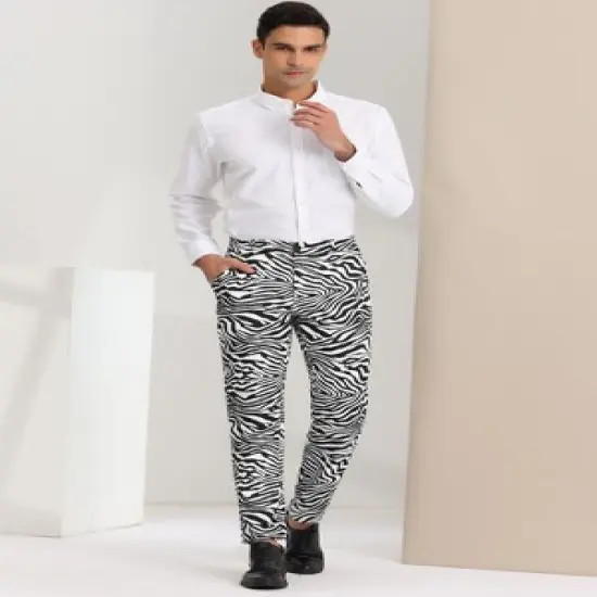 Lars Amadeus Men's Flat Front Party Prom Animal Printed Pants image {2}