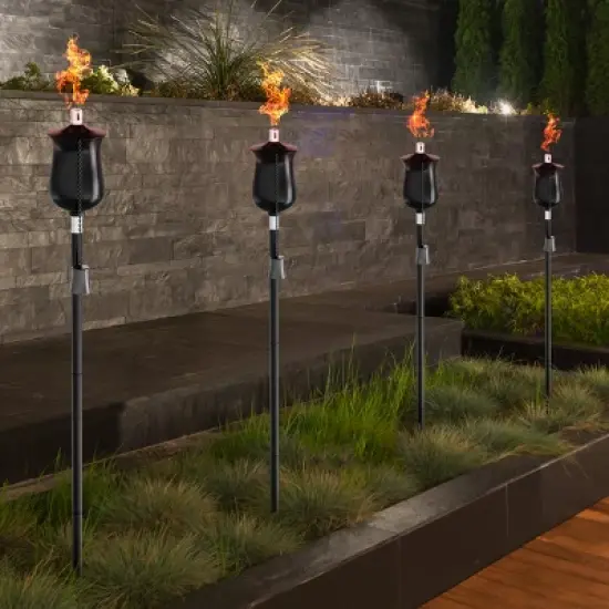 4-Piece Torch Set 45-Inch Adjustable Metal Tiki Torches for Outside with Refillable Canisters for Mosquito Repellent or Oil by Pure Garden (Black) image {2}