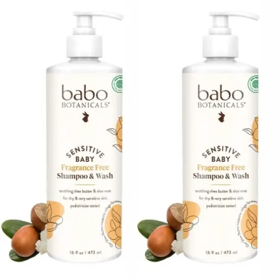 Babo Botanicals Sensitive Baby Fragrance Free Shampoo & Wash | Shea Butter, Calendula & Aloe Vera -Cruelty-Free 16 oz (PACK OF 2) image {2}