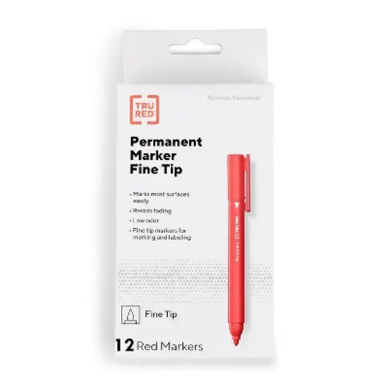 TRU RED Pen Permanent Markers Fine Tip Red Dozen TR54539 image {8}