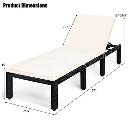 Tangkula Patio Rattan Lounge Chair Cushioned Chaise Height Adjustable image {2}