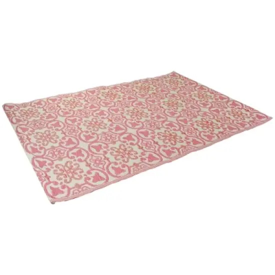 Northlight 4' x 6' Pink and Cream Floral Design Rectangular Outdoor Area Rug image {2}
