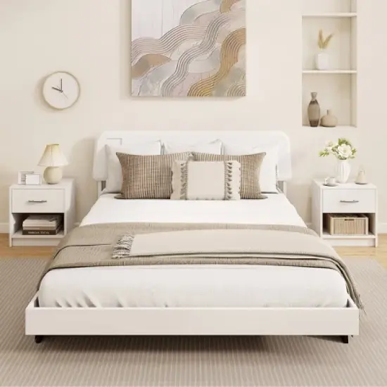 Costway Modern Nightstand Bedside Table with Drawer Open Storage Shelf for Small Spaces White image {4}