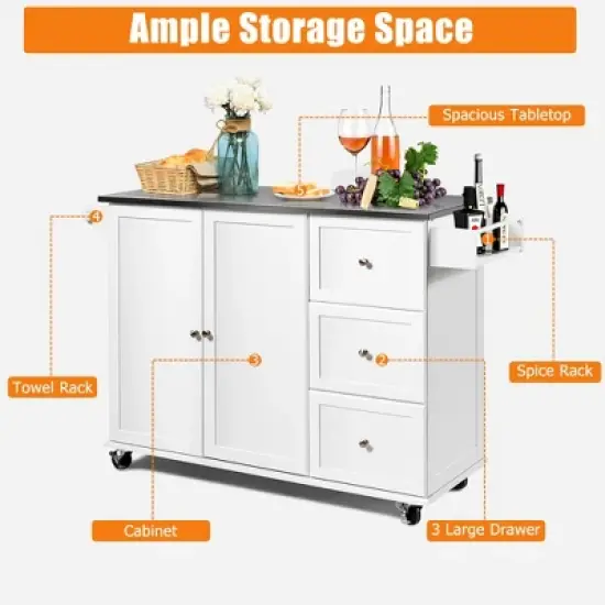 Costway Kitchen Island 2-Door Storage Cabinet Stainless Steel Top w/ Drawers image {6}