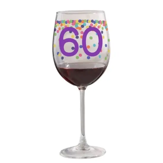 Personalization Mall Confetti Cheers Personalized Birthday Age Wine Glass, 19 oz image {3}