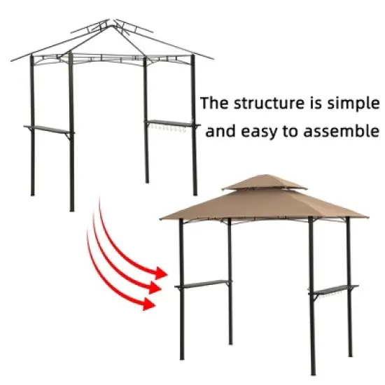 DOMETOUR Outdoor Grill Gazebo 8 x 5 Ft, Shelter Tent, Double Tier Soft Top Canopy and Steel Frame with hook and Bar Counters,Khaki image {3}