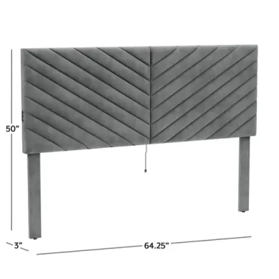 Queen Crestwood Upholstered Chevron Pleated Headboard with USB Ports Gray - Hillsdale Furniture image {2}