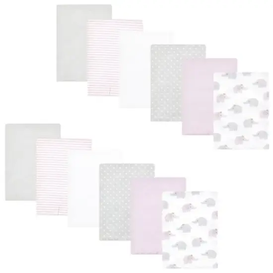 Hudson Baby Infant Girl Cotton Flannel Burp Cloths Bundle, Lilac Elephants, One Size image {8}