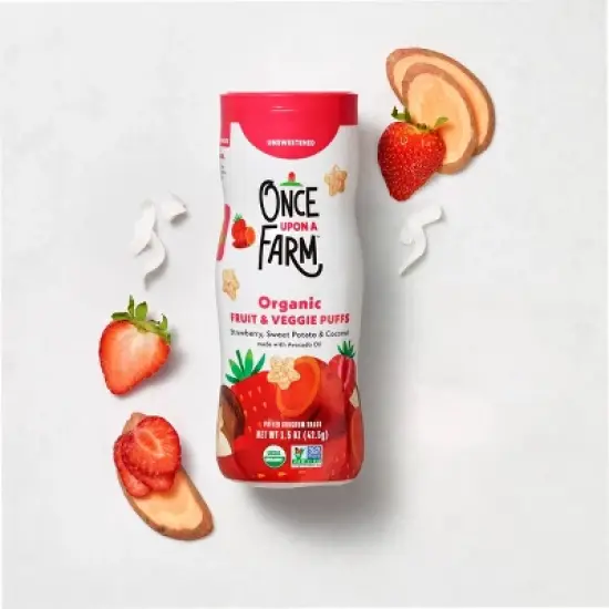 Once Upon a Farm Fruit and Veggie Puffs Strawberry Sweet Potato & Coconut Baby Snacks - 1.5oz image {1}