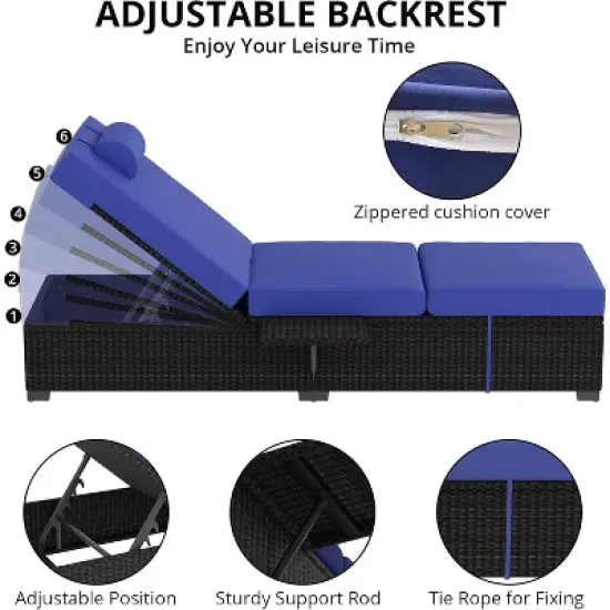 2 PCS Patio Chaise Lounge Chairs, Recliner Chairs with Side Foldable Tabletop, Reclining Chair with Adjustable Backrest Cushions for Poolside image {4}