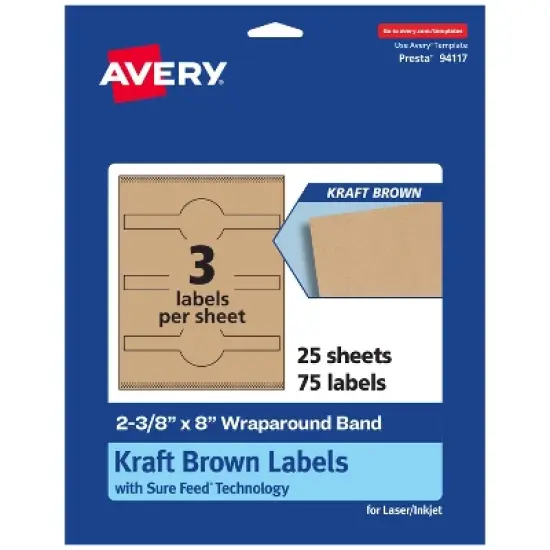Avery Kraft Brown Wraparound Band Labels with Sure Feed, 2-3/8" x 8", 75 Kraft Brown Labels, Laser/Inkjet Printable Labels image {6}