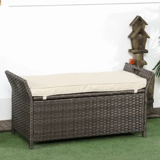 Dexmalle 2-In-1 Large Patio Wicker Storage Bench with Handles image {1}