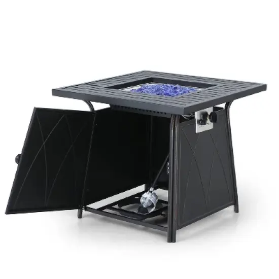 Captiva Designs 7pc Steel & Wicker Outdoor Square Fire Pit Furniture Set with Cushions image {7}