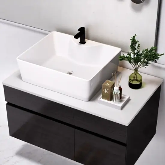 Mshliw 31.5 Inch Floating Bathroom Vanity with Sink, Wall Mounted Cabinet with Drawer and Doors, Vessel Ceramic Sink image {3}