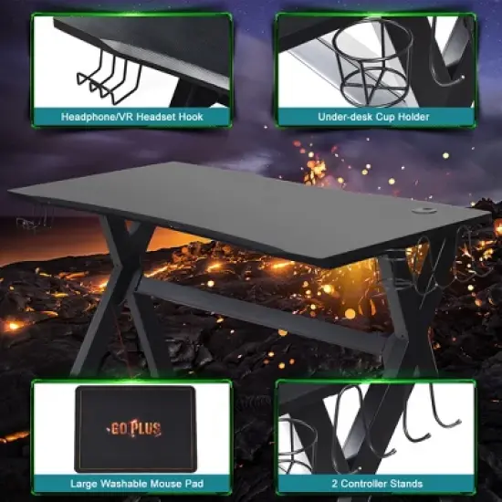 Costway X-Shaped Gaming Desk & Racing Style Massage Chair Set Home Office Black+White/Blue/Grey/Red image {4}