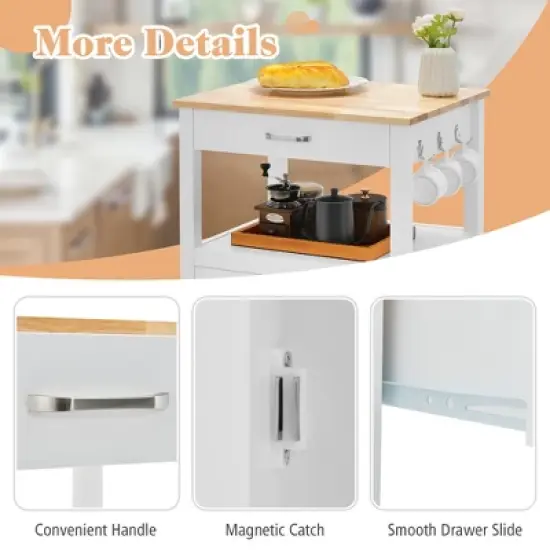 Tangkula Small Kitchen Island on Wheels Mobile Trolley Cart Barn Door Drawer Hooks image {7}