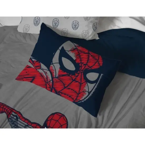Saturday Park Marvel Spiderman Web Stripe 100% Organic Cotton Duvet Cover & Sham Set image {4}