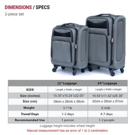 Gulches 2-Piece Softside Luggage Set: 20"+24" Oxford Trolley Cases with 360&iexcl;&atilde; Silent Wheels & Password Lock image {6}
