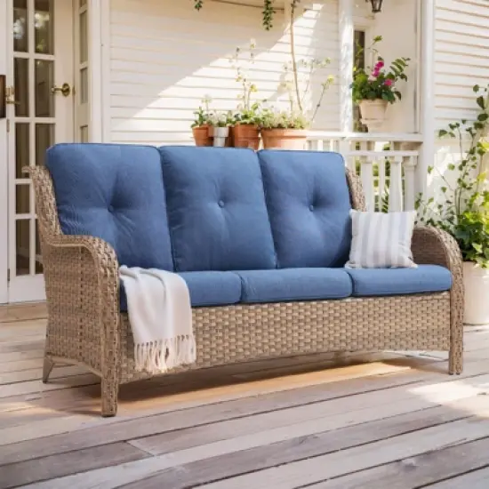 Buenhomino Outdoor Patio Couch Wicker Sofa - 3 Seater Rattan Sofa for Outside Patio Garden with Deep Seating and Olefin Cushions image {12}