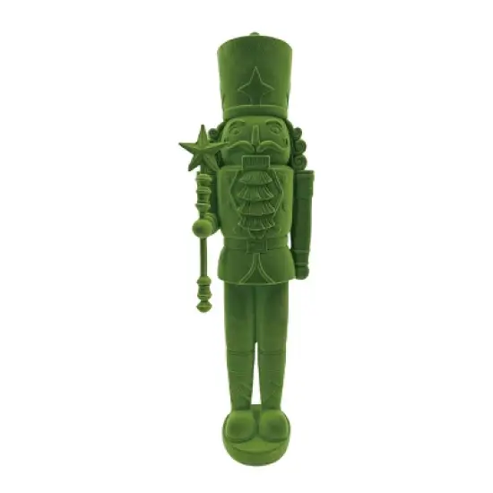 Transpac Green Flocked Resin Nutcracker Decorative Object for Christmas Tabletop Decor and Gift Giving image {1}