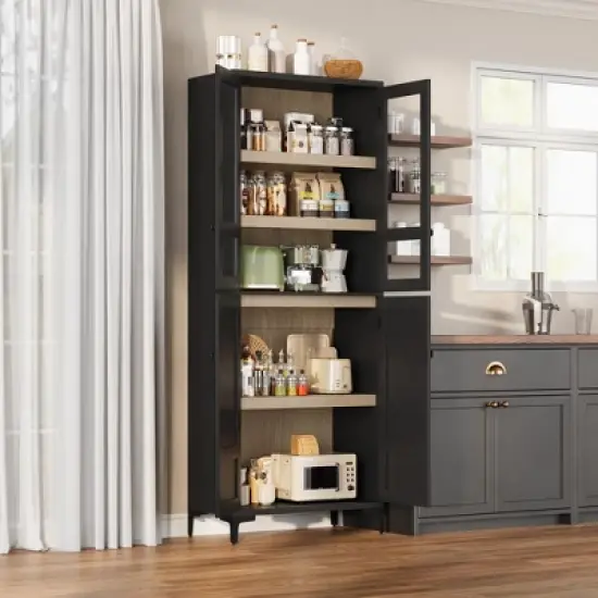 71" Tall Kitchen Pantry Cabinet, 5 Tier Freestanding Food Storage Cabinet with 4 Doors and Adjustable Shelves image {2}