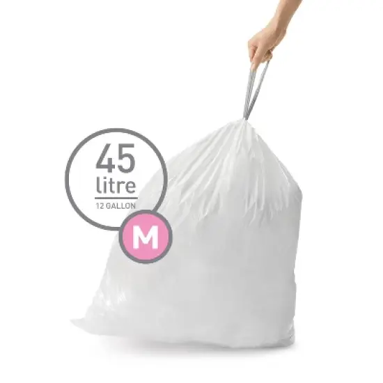 simplehuman 45L Code M Custom Fit Kitchen Trash Bag Liners 3 Quick-Dispense Packs - 60ct: 45 Liter Unscented Drawstring Bags image {1}
