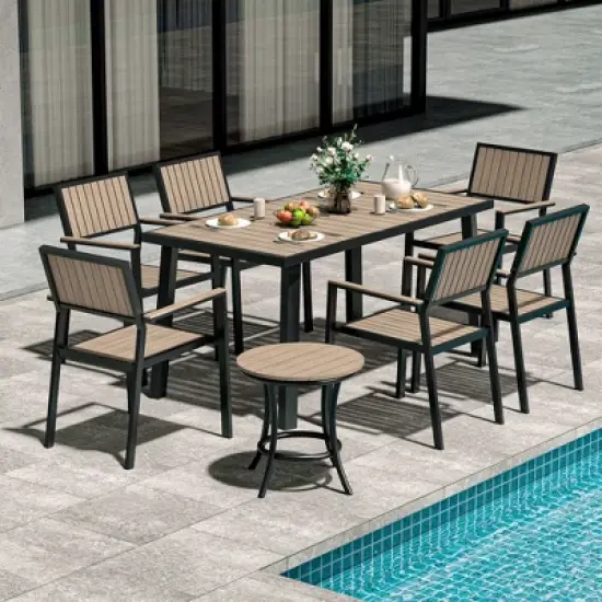 Pamapic 8-Piece Aluminum Outdoor Patio Dining Set with Rectangle Table, Small Side Table and 6-Stackable Chairs image {8}