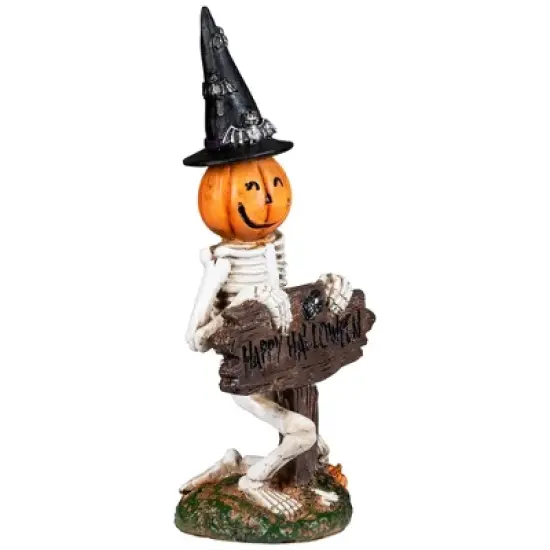 Northlight Jack-O-Lantern Skeleton in Witch's Hat and Happy Halloween Sign - 9.5" image {2}
