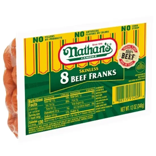 Nathan's Famous Skinless Beef Franks - 12oz/8ct image {1}