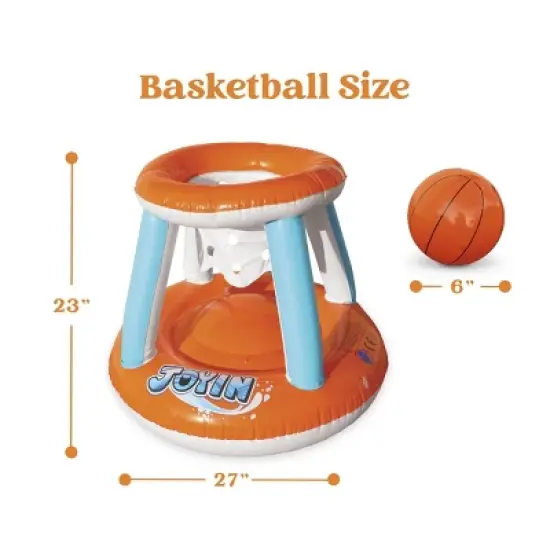 Joyfy Inflatable Pool Float Set Volleyball Net & Basketball Hoops, Floating Swimming Game Toy for Kids and Adults, Summer Floaties - Orange image {5}