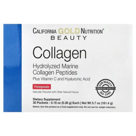 California Gold Nutrition Collagen Peptides Plus Vitamin C & Hyaluronic Acid, Pomegranate, 30 Packets, 0.19 oz (5.38 g) Each image {1}