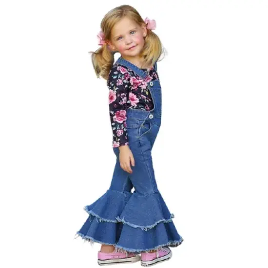 Girls Fall Florals Flared Overall Set - Mia Belle Girls image {6}