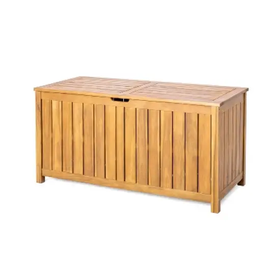 Christopher Knight Home Asai Outdoor Patio 100 Gallon Acacia Wood Deck Storage Box Teak image {3}