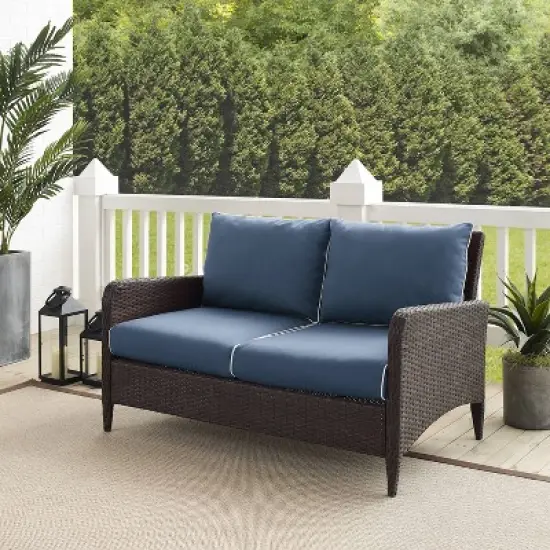 Kiawah Outdoor Wicker Loveseat Blue - Crosley image {4}