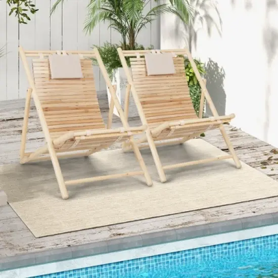 Costway Patio Outdoor Adjustable Folding Wood Sling Chair Reclining Lounge Assembly Free image {1}