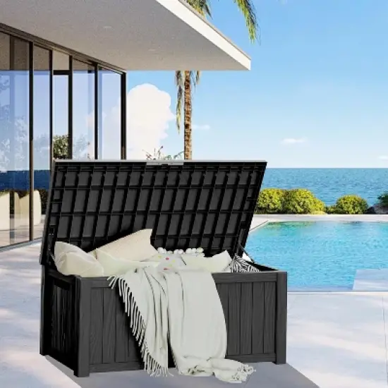 BI&SEA 150 Gallon Waterproof Deck Box-009,Lockable Resin Storage Box for Patio Furniture Cushions Garden Tools and Outdoor Delivery Storage image {2}