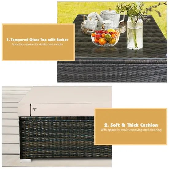 Tangkula 5PCS Rattan Sectional Sofa Set Patio Furniture Set w/ Beige Cushion Pillow image {6}