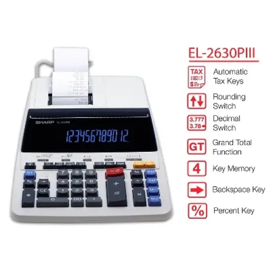 Sharp EL2630PIII Two-Color Printing Calculator Black/Red Print 4.8 Lines/Sec image {1}