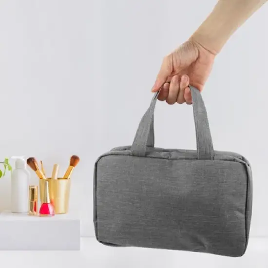 Unique Bargains Travel Toiletry Bag Makeup Bag Organizer Toiletry Organizer Travel Cosmetic Bag Waterproof Polyester Gray 1pc image {5}