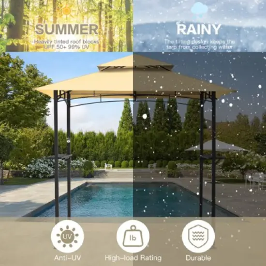 COWLOWN 8' x 5' Sturdy Ventilated BBQ Gazebo Awning, Rustproof Steel Frame, Double Top with Practical Accessories image {6}