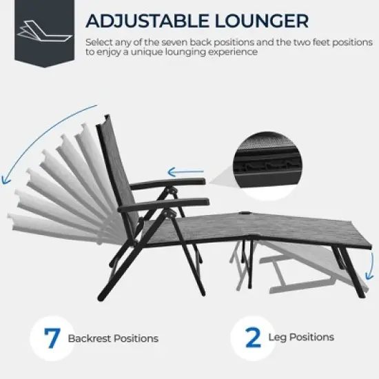 Yaheetech 2pcs Outdoor Chaise Lounge Portable Texteline Bed image {4}