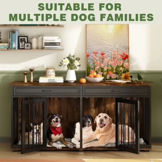 Famapy Dog Crate 72.4" Furniture Style Design Dog Crate with Drawers and Dividers Functional & Tailored for Your Furry Friends image {3}