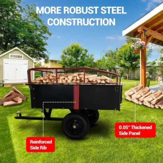 750 lbs Heavy-Duty Steel Dump Cart - 15 Cubic Feet Garden Utility Trailer with Removable Sides, Hand-Pull or Foot Pedal Dumping for ATV UTV image {3}