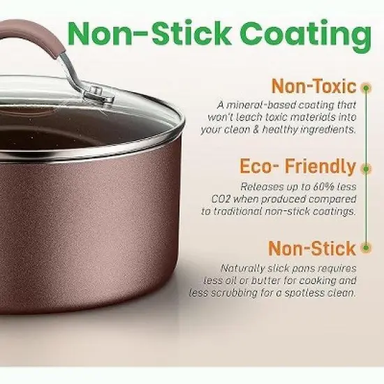 NutriChef 14-Piece Non-Stick Kitchen Cookware Set - Pots & Pans with Lids, Fry Pans, Soup Ladle, Silicone Strainer image {3}